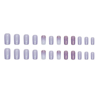 24 Pcs Presson Nails with Glue Medium Reusable Adhesive Fake Nails with Design Nail Art Purple Glitter False Nails for Girls