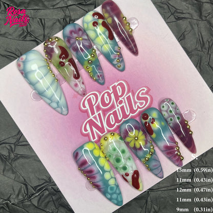 10pcs Handmade Press on Nails Cute 3D Banana Nail Art Presson False Nail Thick Acrylic Hand Painted Lemon Almond Press ons Nails