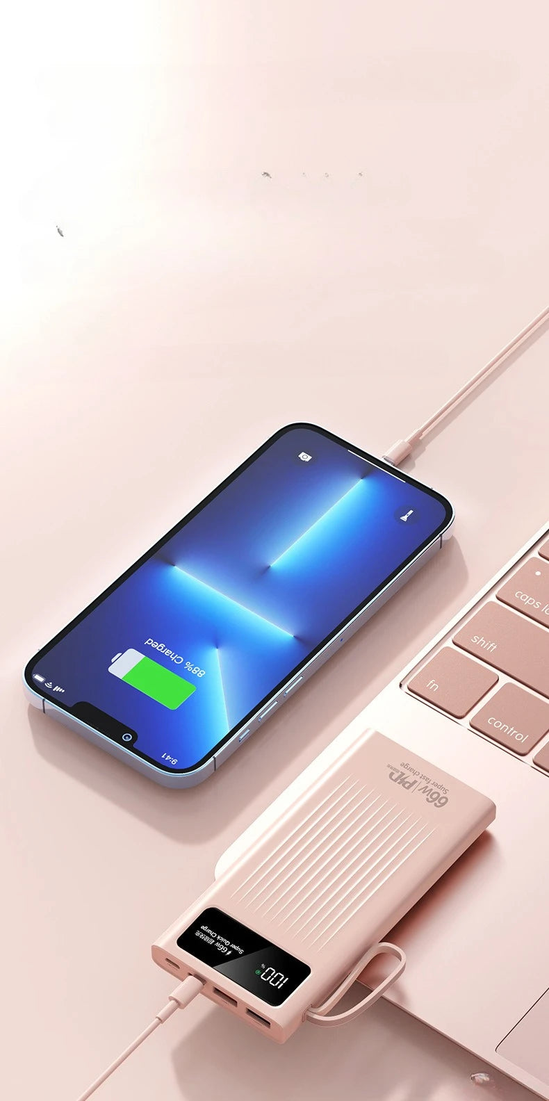 66W Super Fast Power Bank 20000 mAh Large Capacity Mobile Battery Pack Intelligent Digital Display for iPhone Xiaomi