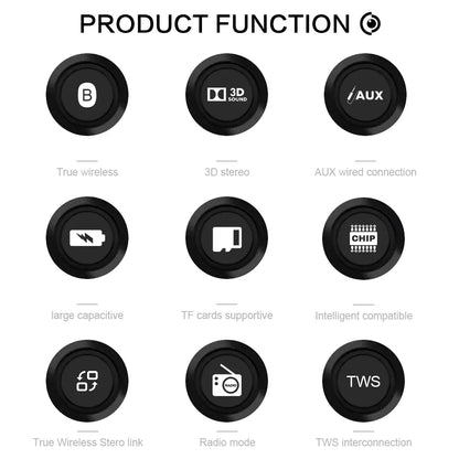 Bluetooth Speaker Wireless Portable Stereo Sound with Deep Bass Treble Wireless 5.0 TWS TF Card USB AUX Audio Input