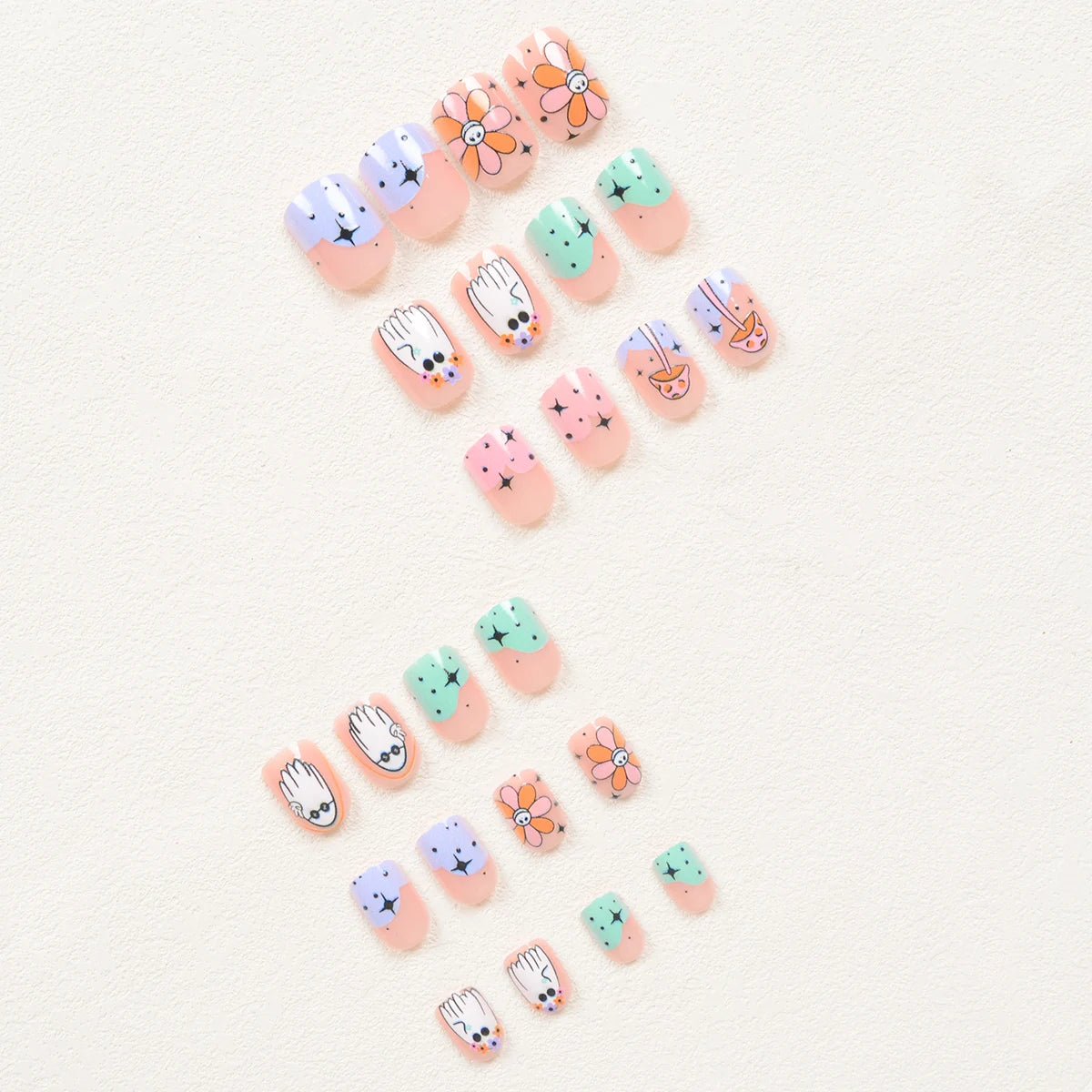 24Pcs Halloween-Themed Press-On Nails Set, Floral & Festive Elements Design, Glossy Finish with Jelly Glue & Nail File Included