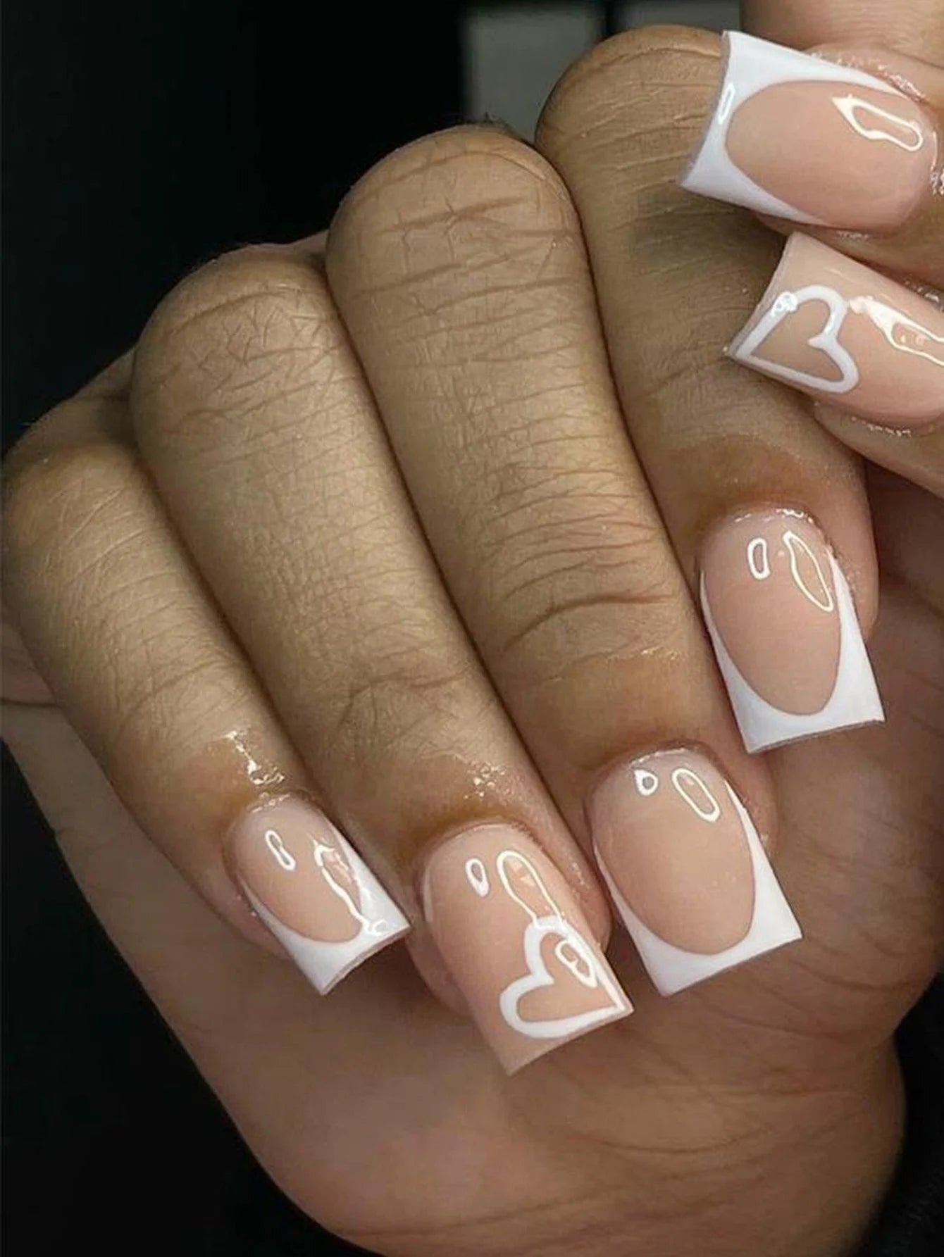 24pcs press on nails short Square Love Design fake press on nails black french tip press on nails cute nail press on acyrlic na