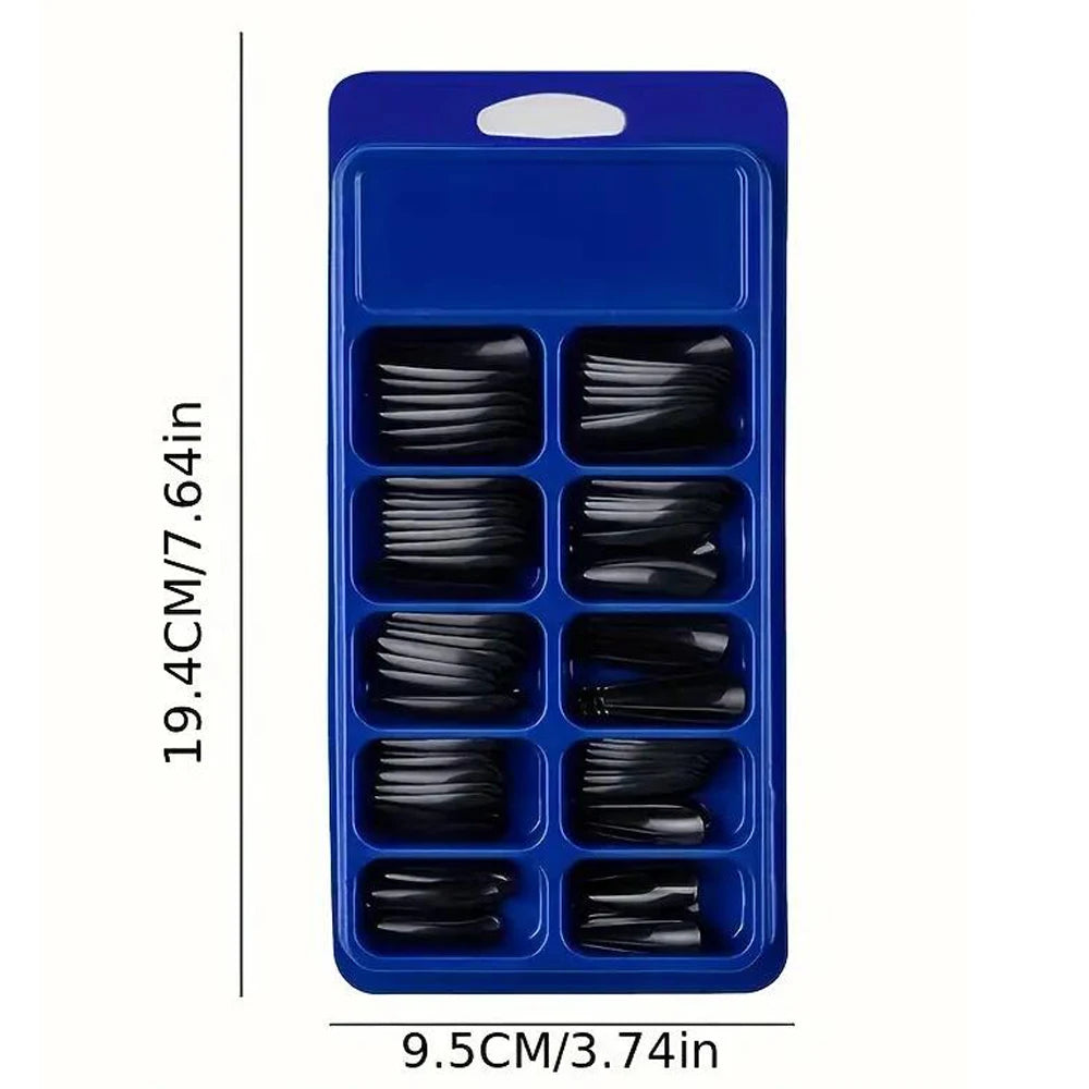 120pcs Long Coffin Black Press-On Nails Full Cover Ballet Square Shape False Nails Solid Color Glossy Finish Durable Fake Nails*
