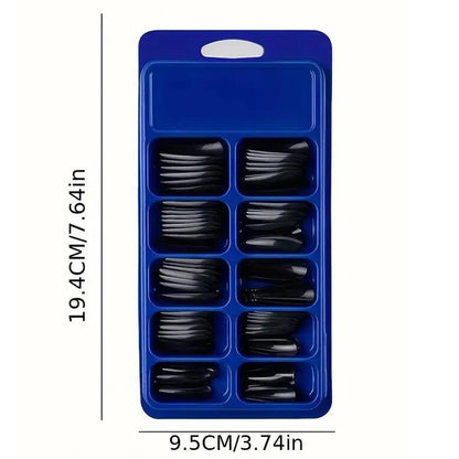 120pcs Long Coffin Black Press-On Nails Full Cover Ballet Square Shape False Nails Solid Color Glossy Finish Durable Fake Nails*