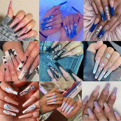 French Nails Press on Nails Acrylic Press on Nails Handmade Thick Press on Nails 3d Art Fish False Nails Remover Fake Nails 24Pc