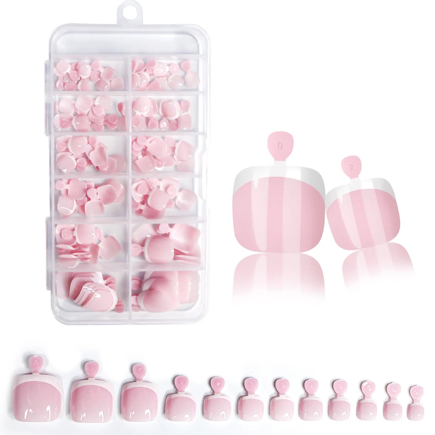 120Pcs Glossy Nude Pink French Press-On-Toenail Set 1*Box Short French Square  Fake Toe Nails Solid-Color Manicure Toenails Tips