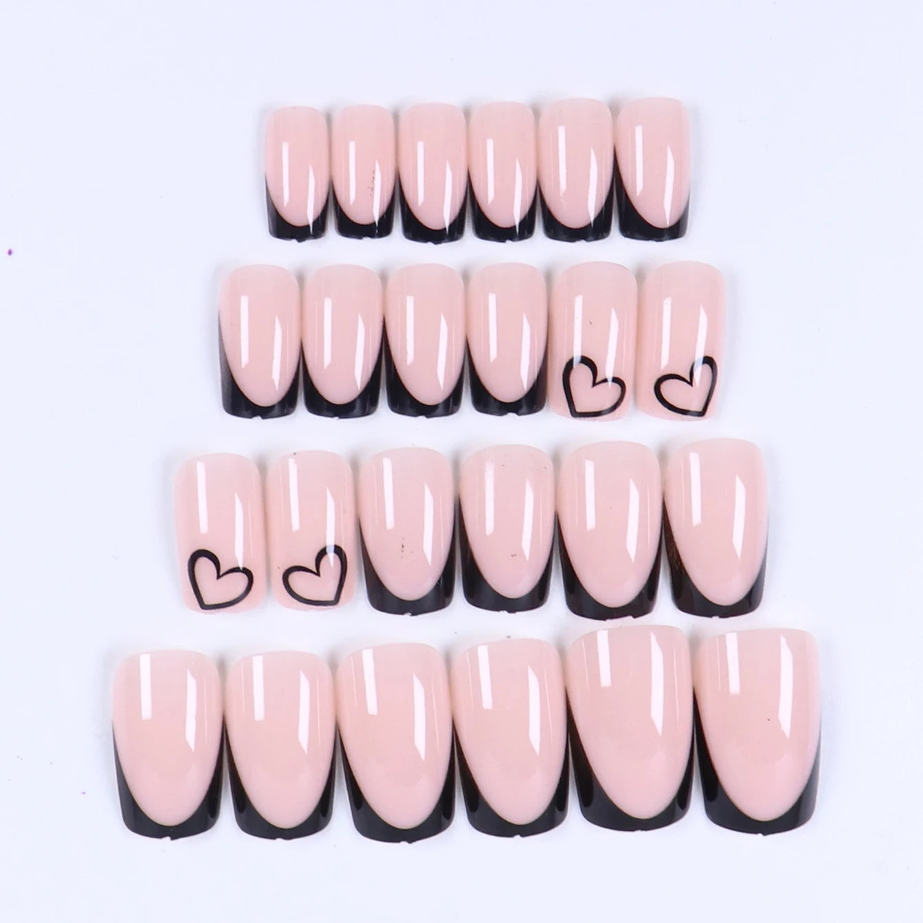 24pcs press on nails short Square Love Design fake press on nails black french tip press on nails cute nail press on acyrlic na