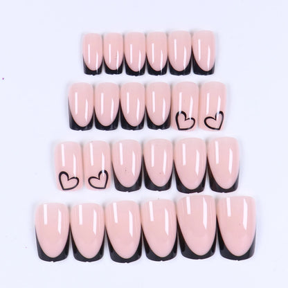 24pcs press on nails short Square Love Design fake press on nails black french tip press on nails cute nail press on acyrlic na