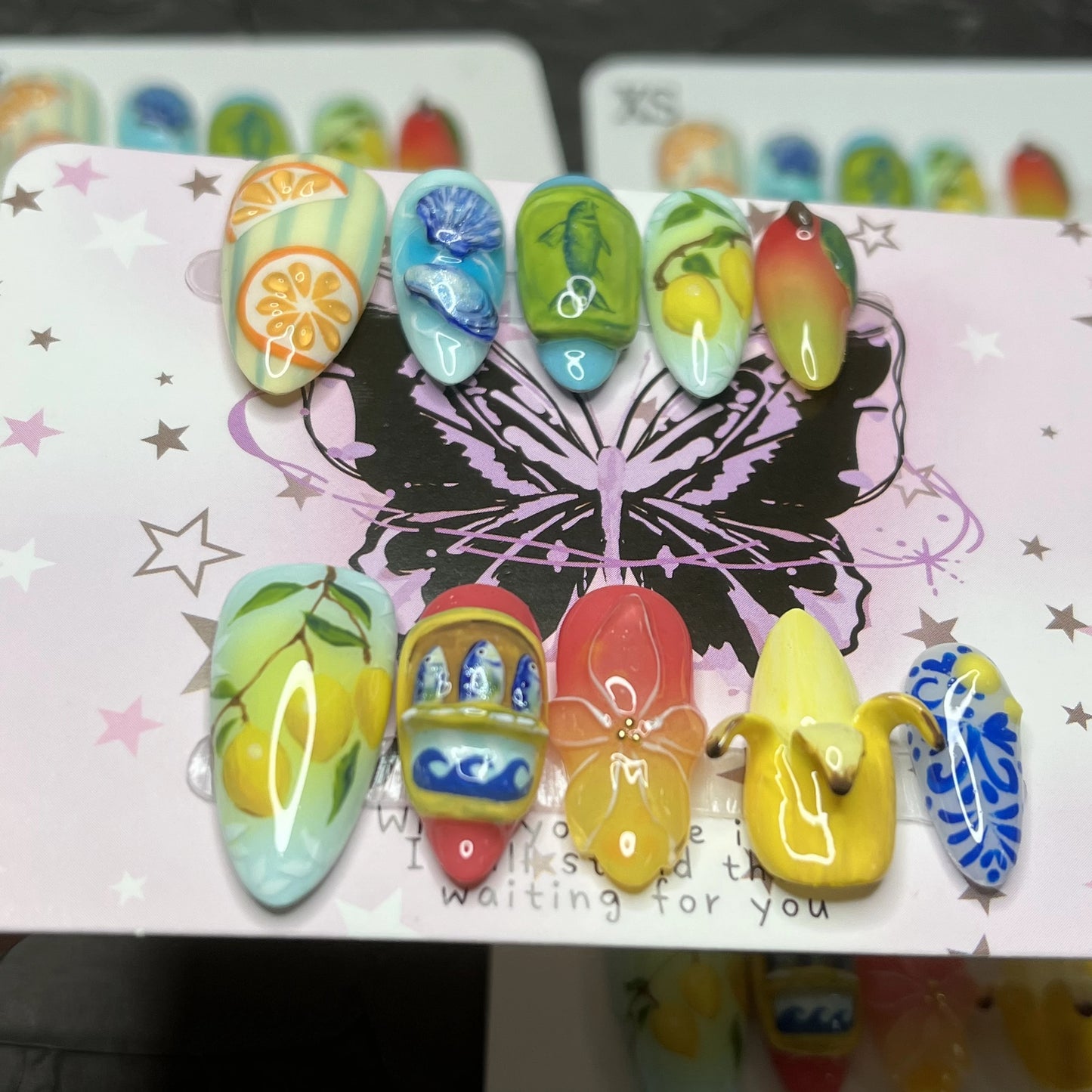 10pcs Handmade Press on Nails Cute 3D Banana Nail Art Presson False Nail Thick Acrylic Hand Painted Lemon Almond Press ons Nails