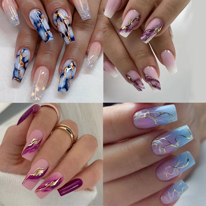 French Nails Press on Nails Acrylic Press on Nails Handmade Thick Press on Nails 3d Art Fish False Nails Remover Fake Nails 24Pc