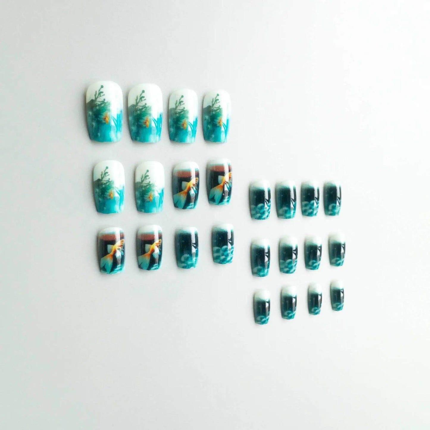 French Nails Press on Nails Acrylic Press on Nails Handmade Thick Press on Nails 3d Art Fish False Nails Remover Fake Nails 24Pc