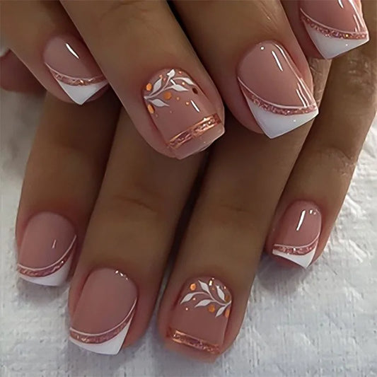 24pcs French Press on Nails with Tools Simple Realistic False Nails Women Short Square Cheap Nail Tips Artificial Finger Nails