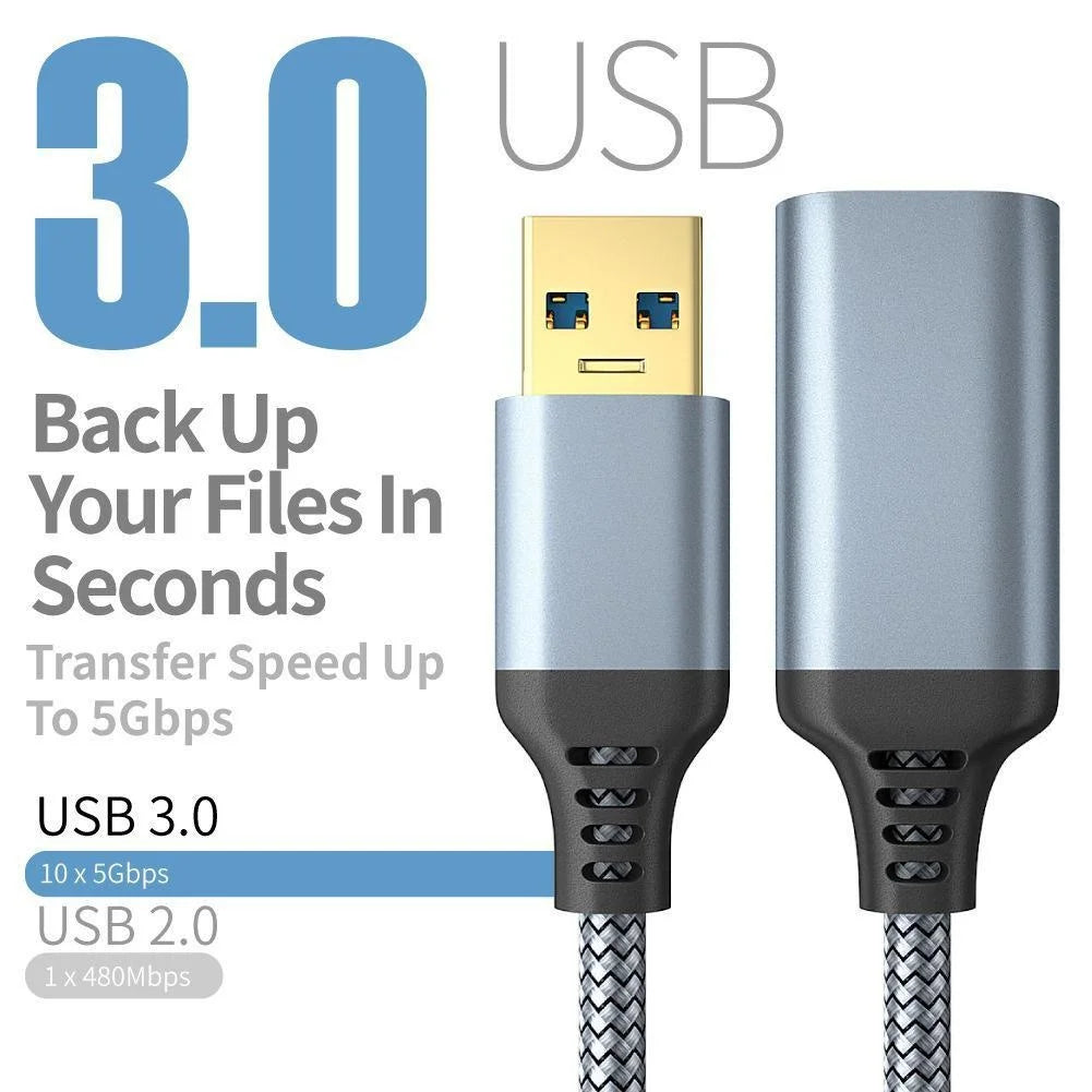 USB 3.0 Extension Cable 3ft/6ft, Male To Female Braided Cord, High Speed Data Transfer for Keyboard/Mouse/Flash Drive