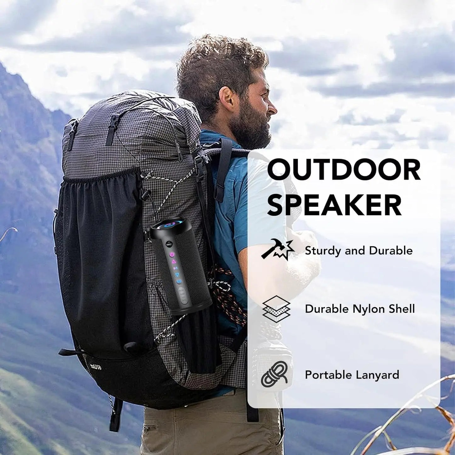 Portable Bluetooth Speaker, Bluetooth 5.4 Speaker, 30W Dual Speaker, Deep Bass, 30H Playtime, 3 EQ Mode, Colorful RGB Lights