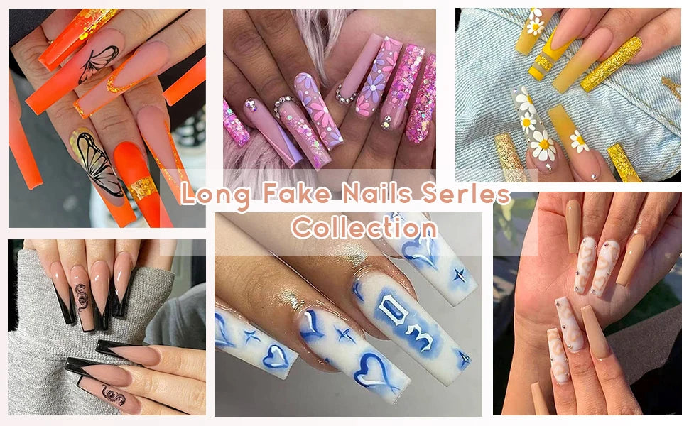 French Nails Press on Nails Acrylic Press on Nails Handmade Thick Press on Nails 3d Art Fish False Nails Remover Fake Nails 24Pc