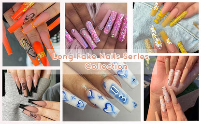 French Nails Press on Nails Acrylic Press on Nails Handmade Thick Press on Nails 3d Art Fish False Nails Remover Fake Nails 24Pc