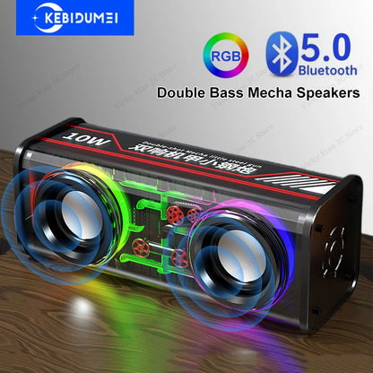 Bluetooth 5.0 Dual Speakers 1800mAh Transparent Mecha Speakers Wireless RGB Light Effect Loudspeaker Bass Subwoofer Mini Speaker