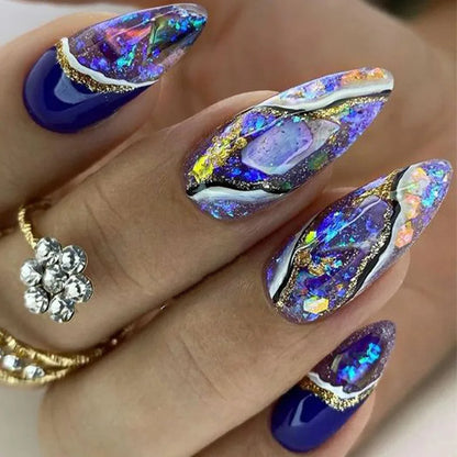 French Nails Press on Nails Acrylic Press on Nails Handmade Thick Press on Nails 3d Art Fish False Nails Remover Fake Nails 24Pc